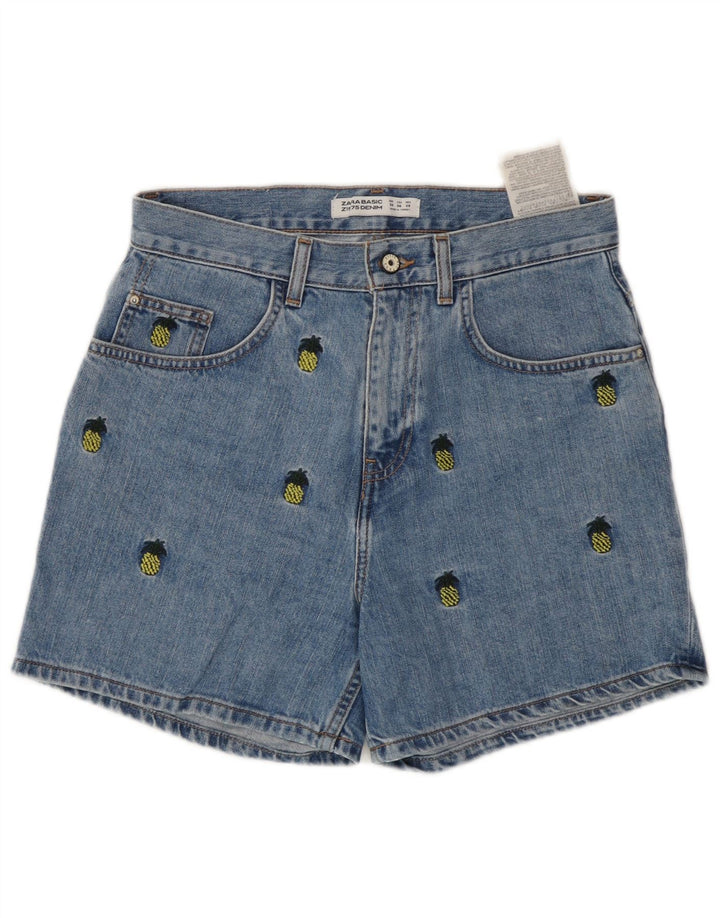 Zara denimshorts med abstrakt mønster til kvinder EU 38 Small W28 Blue Cotton