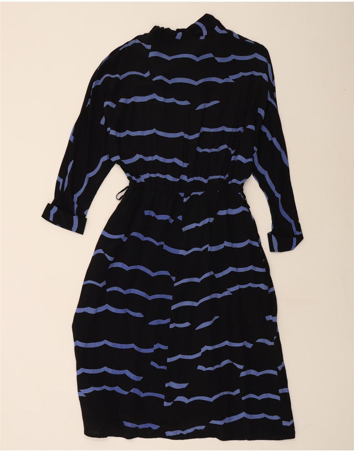 VINTAGE 3/4 ærmet maxikjole til kvinder IT 42 Medium sort stribet viskose