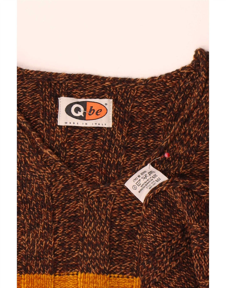 Vintage Herre V-hals sweater Stor Brun Colourblock Uld