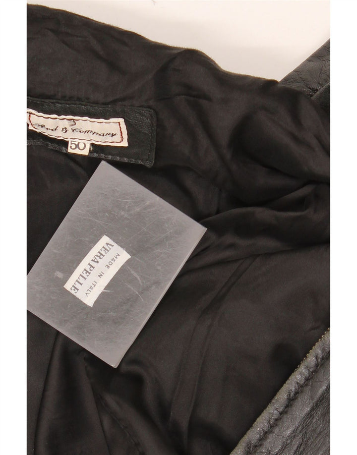 VINTAGE Herre Læderjakke IT 50 Stor Sort Læder