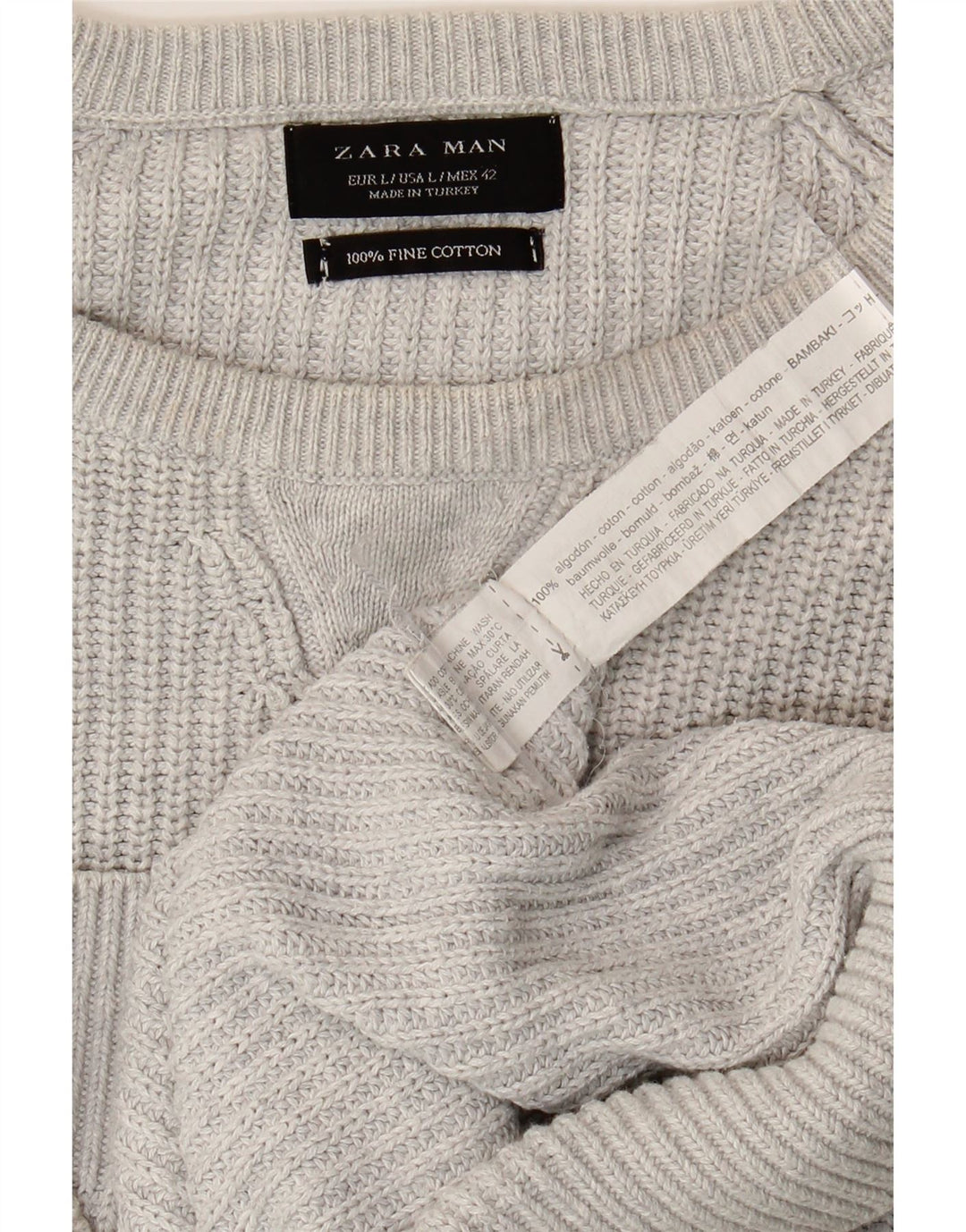 ZARA Herre sweater med rund hals, stor grå bomuld