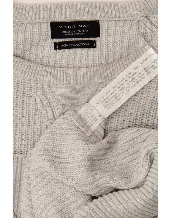 ZARA Herre sweater med rund hals, stor grå bomuld