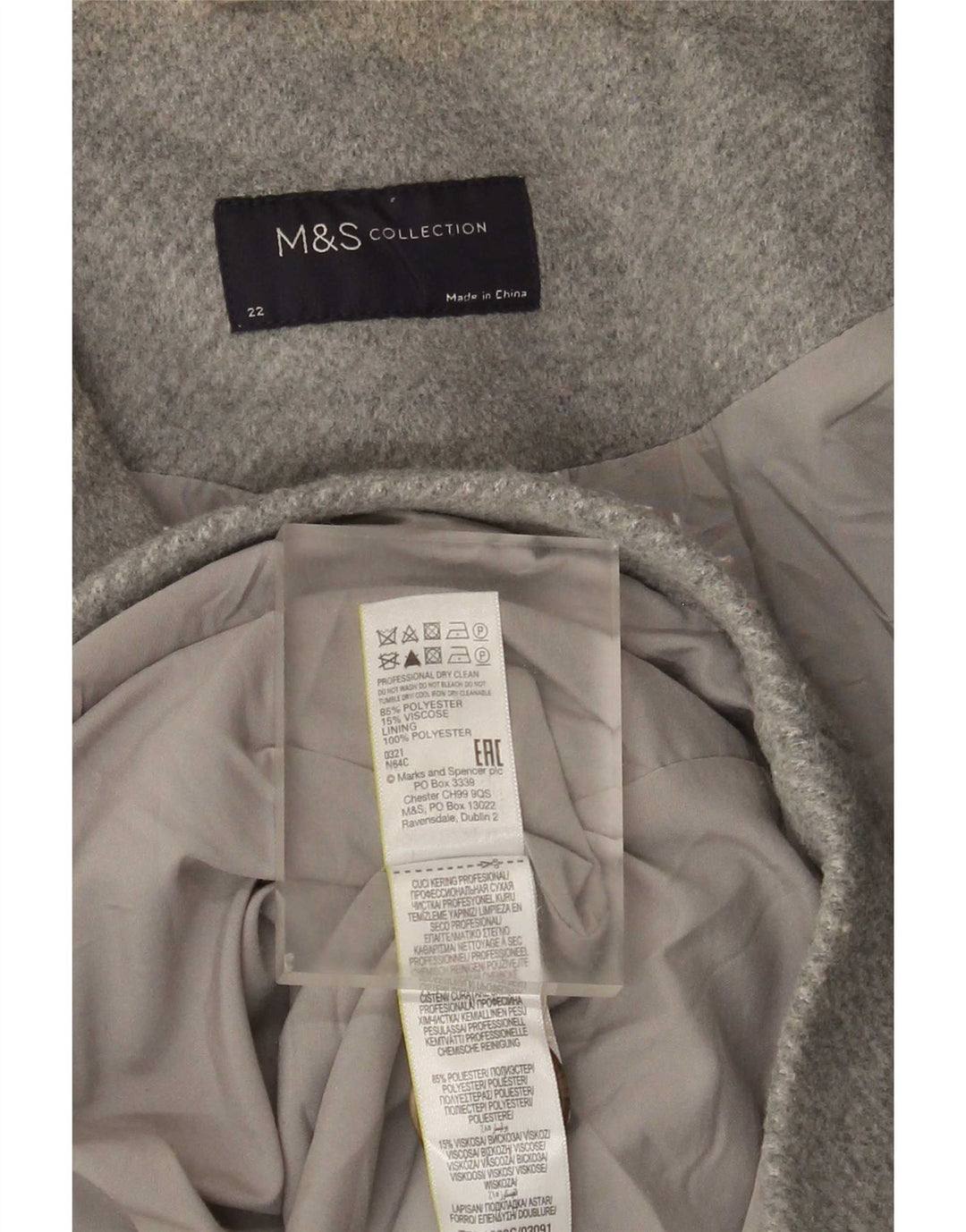 Marks & Spencer Dame Dobbeltradet Frakke UK 22 3XL Grå Polyester