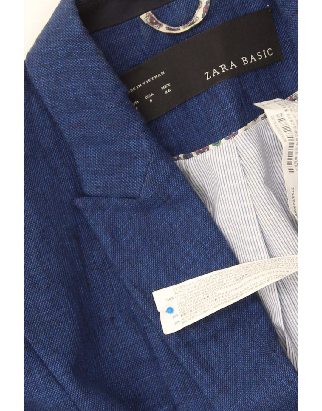 Zara Dame 1 Knap Blazer Jacket UK 10 Small Navy Blue Bomuld