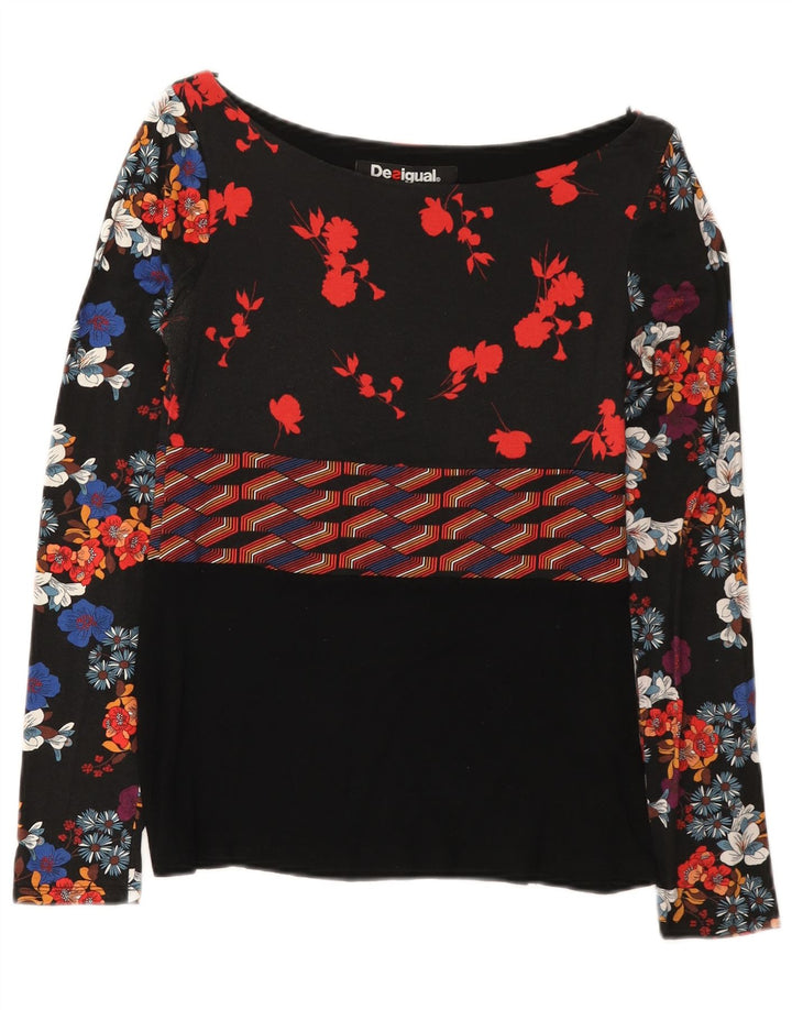 Desigual Dame Top Langærmet UK 12 Medium Black Floral Viscose