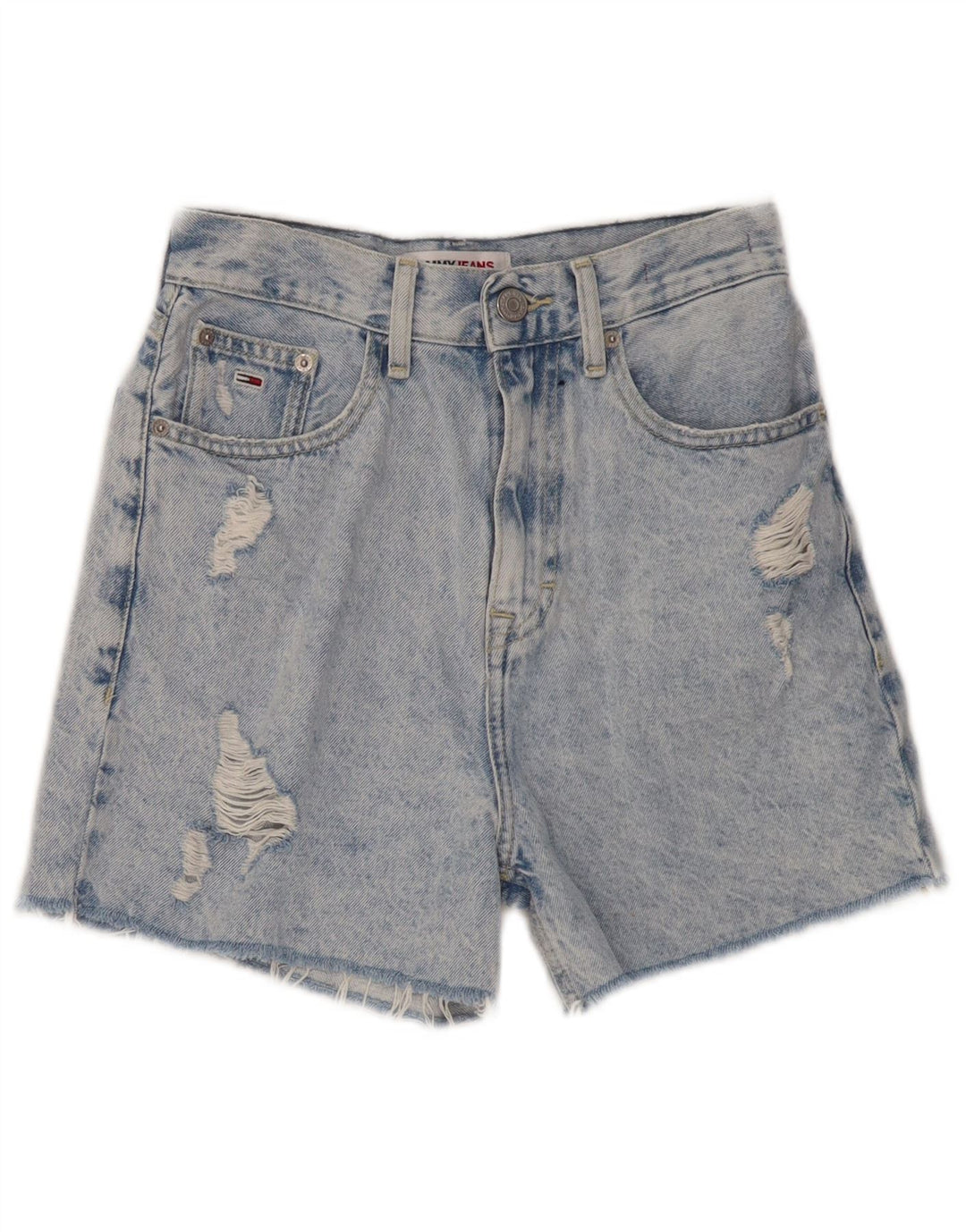 TOMMY HILFIGER Kvinders mor nødlidende denimshorts med høj talje W24 XS Blå