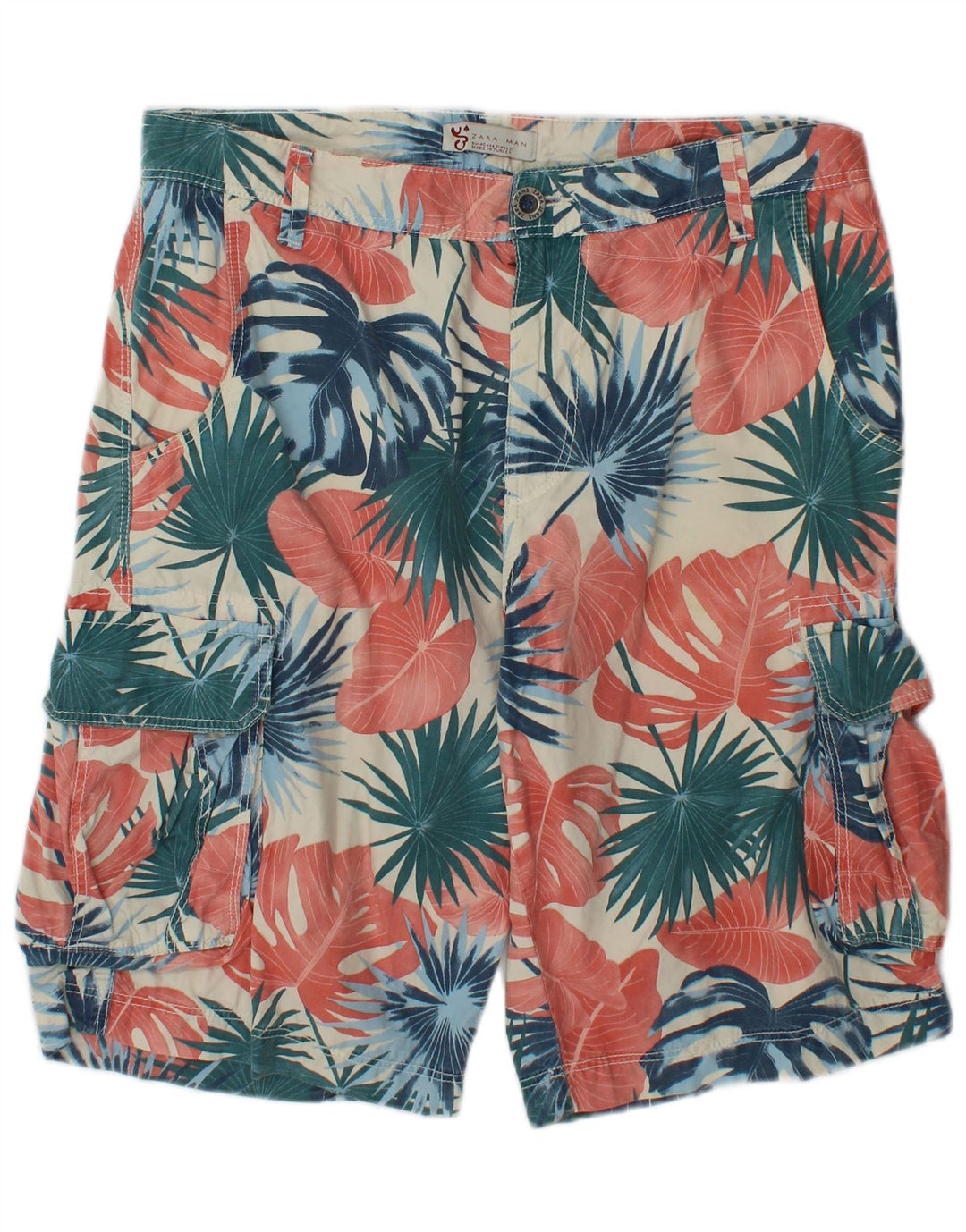 Zara Herre Cargo Shorts EU 40 Medium W31 Flerfarvet blomstret bomuld