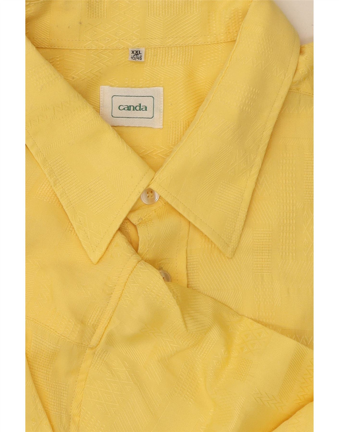 CANDA Mens Short Sleeve Shirt 2XL Yellow Geometric Viscose Vintage Canda and Second-Hand Canda from Messina Hembry 