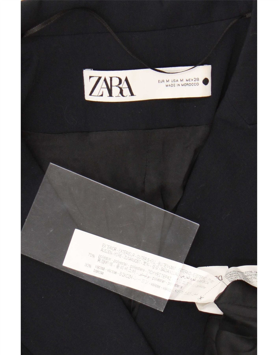 Zara Dame Dobbeltradet Frakke UK 12 Medium Navy Blue Polyester