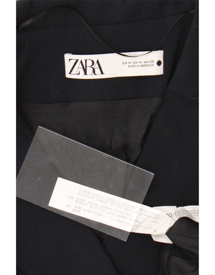 Zara Dame Dobbeltradet Frakke UK 12 Medium Navy Blue Polyester