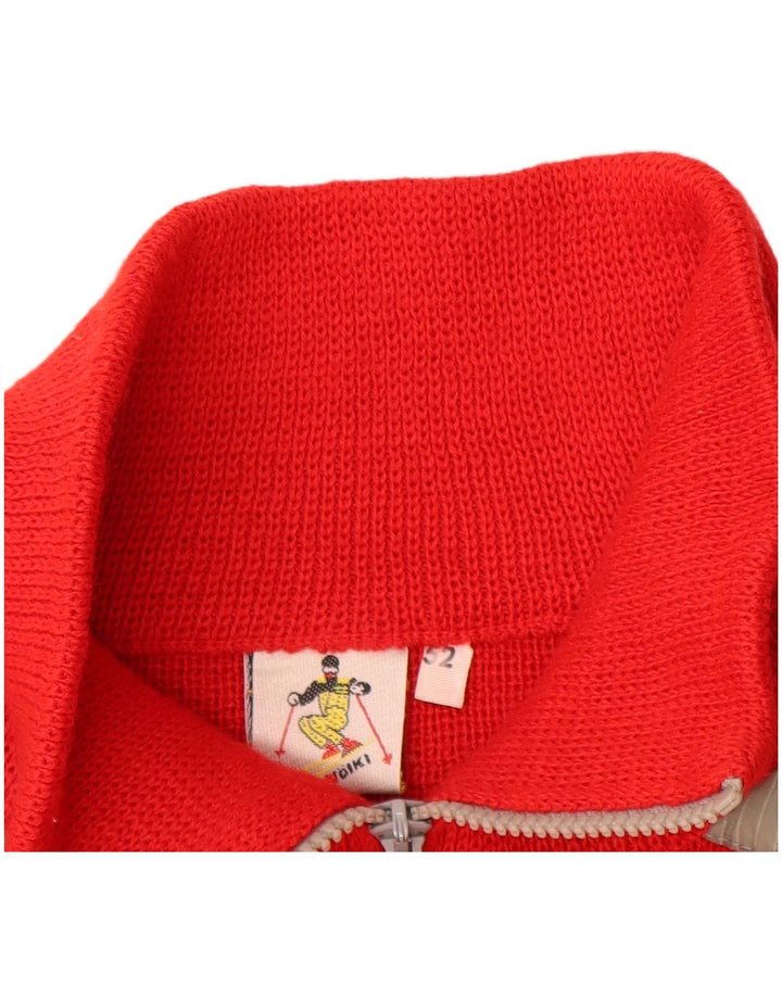 Volkl Herre Zip Neck Jumper Sweater IT 52 Stor Rød Colourblock Uld