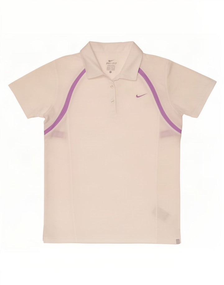 Nike Dame Dri Fit Polo shirt UK 12/14 Medium White Polyester