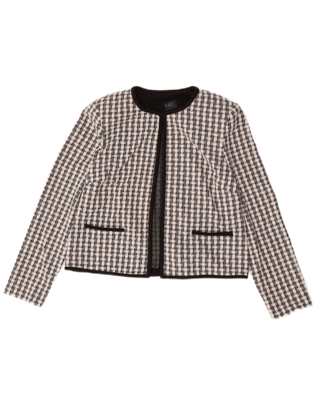 Marks & Spencer Bolero-jakke til kvinder UK 12 Medium Sort Ternet polyester