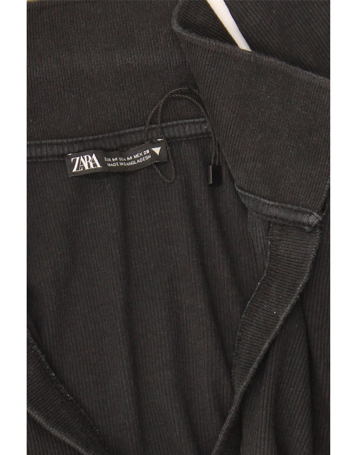 Zara Dame langærmet Crop Polo Shirt UK 12 Medium Black