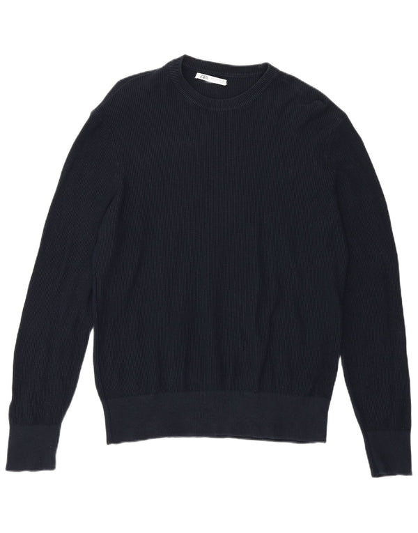 Zara Herre sweater med rund hals, lille marineblå