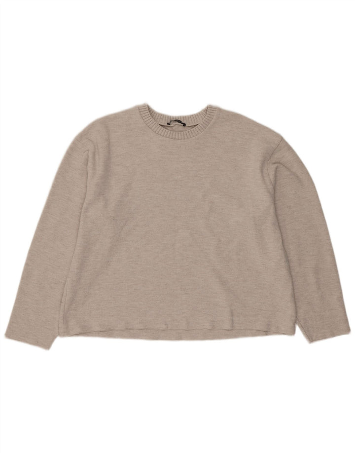 Zara Womens Crop Bluse Top UK 16 Large Beige Polyester