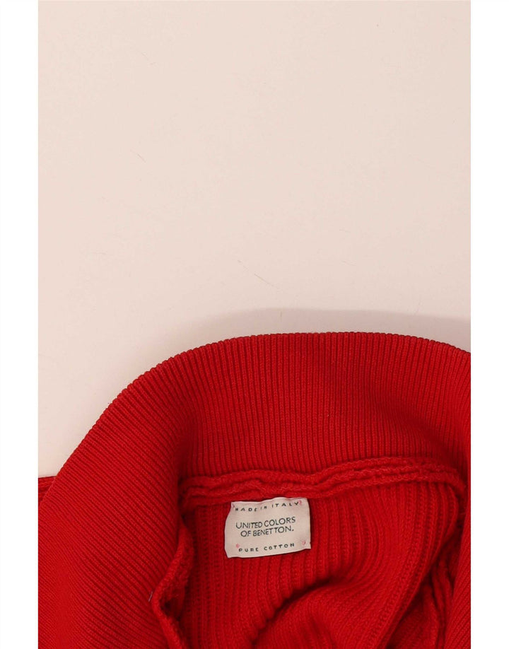 Benetton Herre Zip Neck Jumper Sweater Stor Rød Bomuld