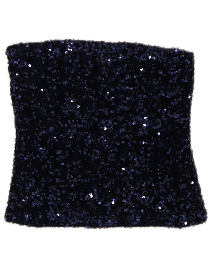 Etam Womens Crop Stropløs Top UK 10 Small Navy Blue Polyester