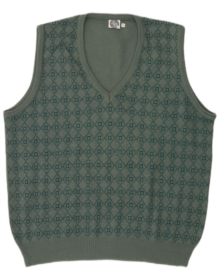 Vintage Herrevest Tank Top IT 52 Stor Grøn Geometrisk Uld