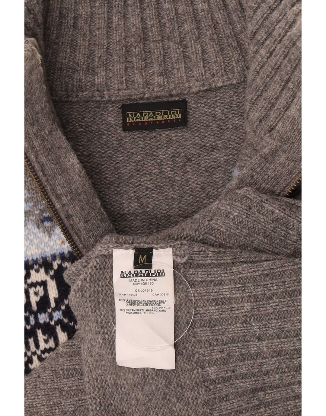 Napapijri Herre Geographic Zip Neck Jumper Sweater Medium Grey Fair Isle
