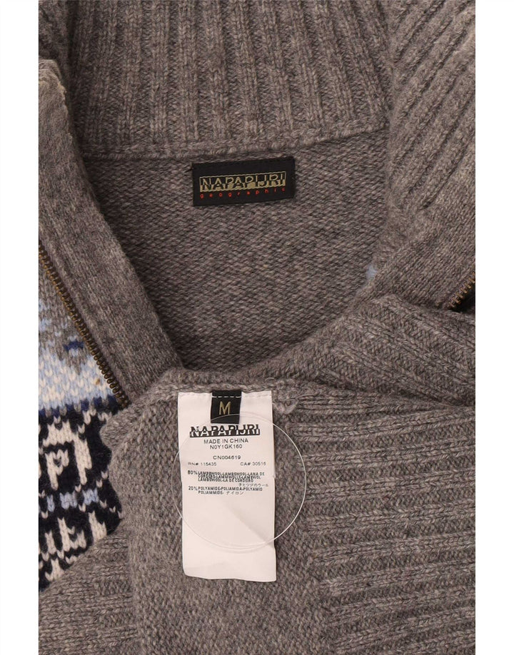 Napapijri Herre Geographic Zip Neck Jumper Sweater Medium Grey Fair Isle