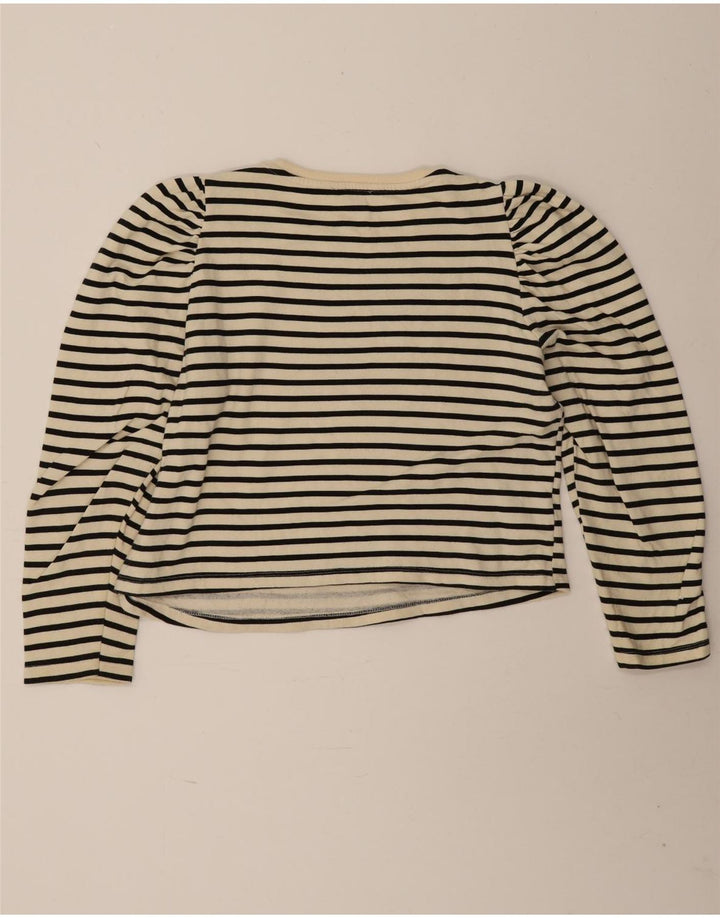 Zara Womens Crop Top Langærmet UK 16 Large Off White Stribet