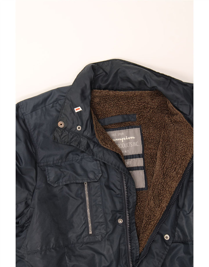 CHAMPION Mens Windbreaker Jacket UK 40 Large Navy Blue Polyamide Vintage Champion and Second-Hand Champion from Messina Hembry 