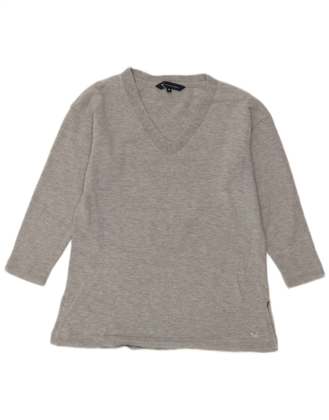 CREW TØJ Dame V-hals sweater UK 8 Small Grey Flecked