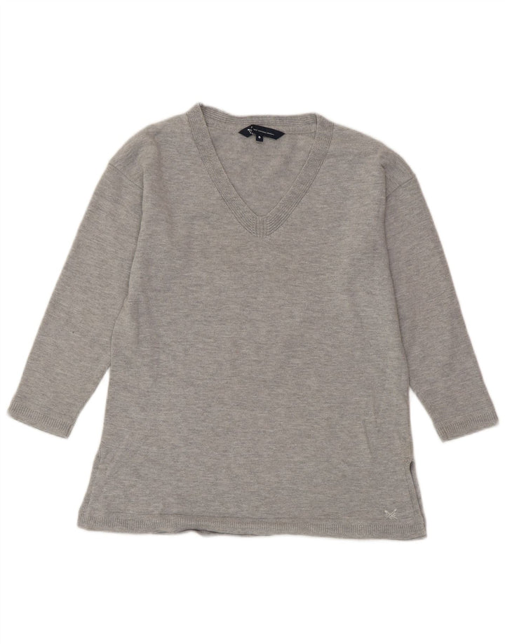 CREW TØJ Dame V-hals sweater UK 8 Small Grey Flecked