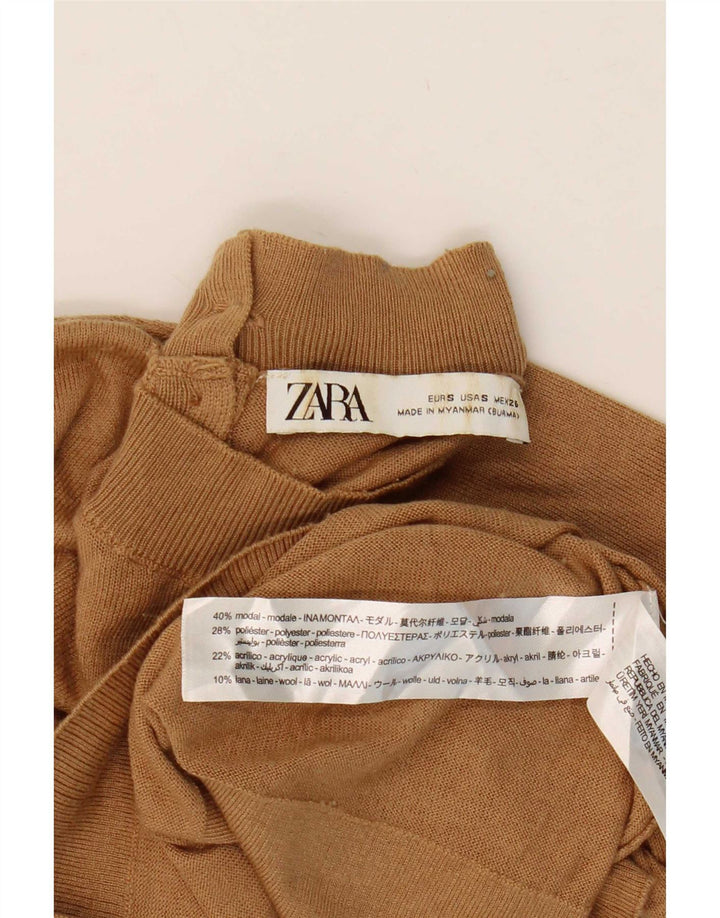 Zara Dame Turtle Neck Jumper Sweater UK 10 Small Brown Modal