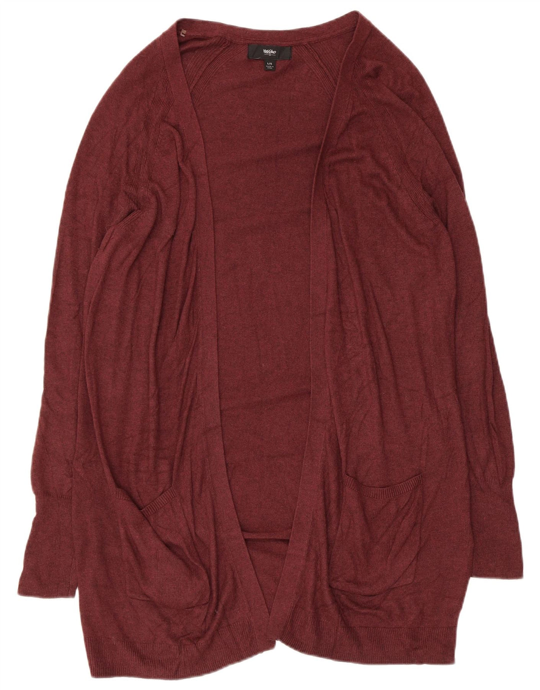 MOSSIMO Womens Longline Open Cardigan Sweater UK 14 Large Burgundy Nylon
