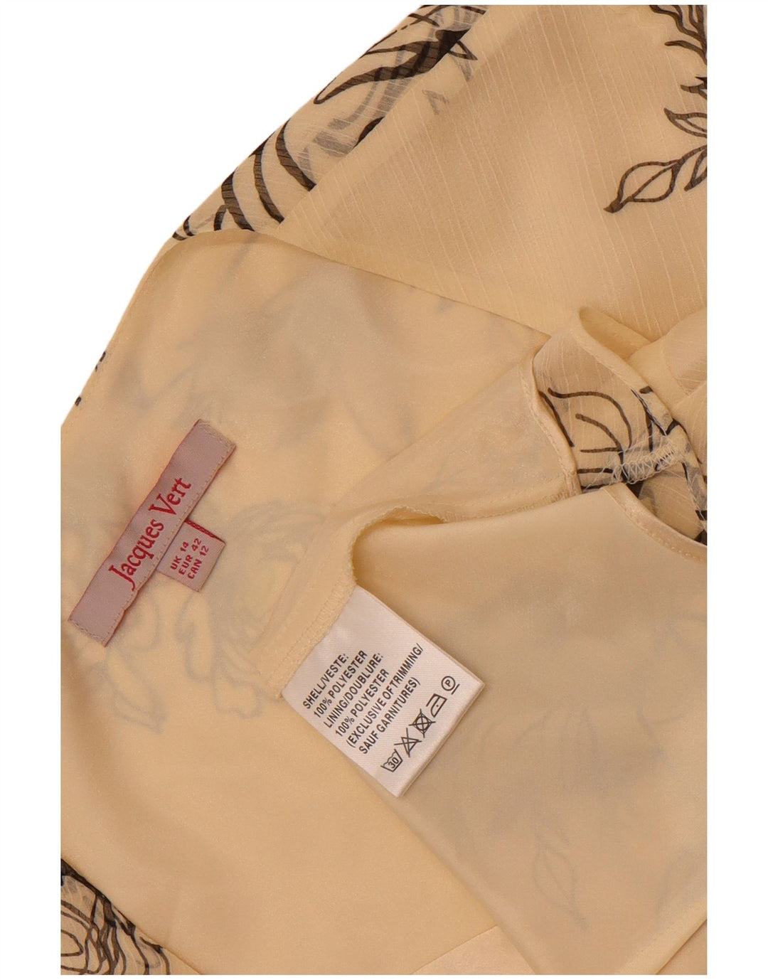 Jacques Vert Damebluse Top UK 14 Large Off White Floral Polyester