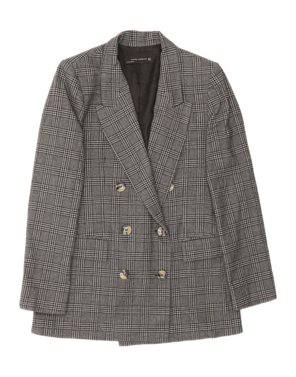 Zara Dame Dobbeltradet Blazer Jacket UK 10 Small Grey Check Polyester