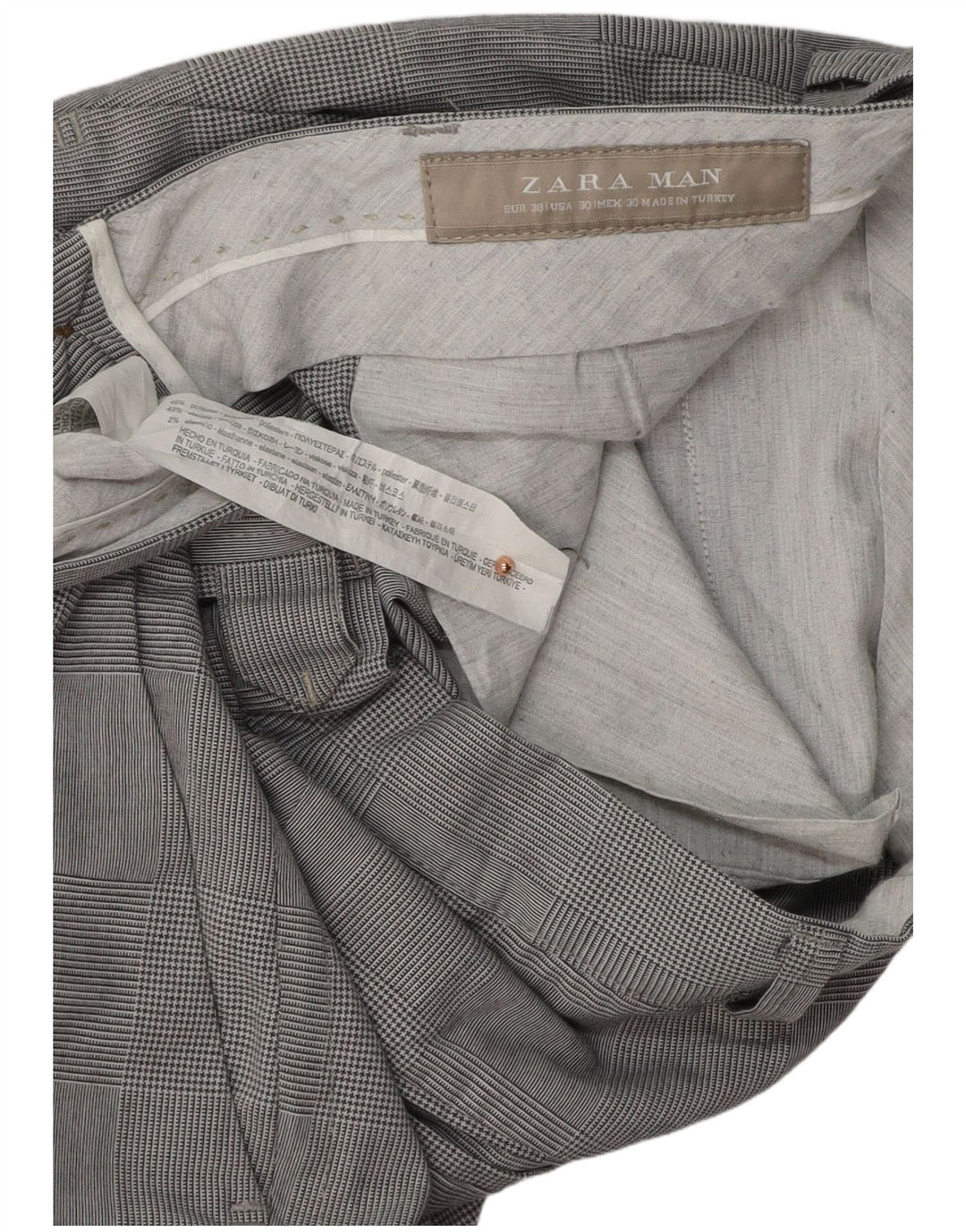 ZARA Slim Chino Bukser til mænd EU 38 Small W30 L31 Grå Houndstooth