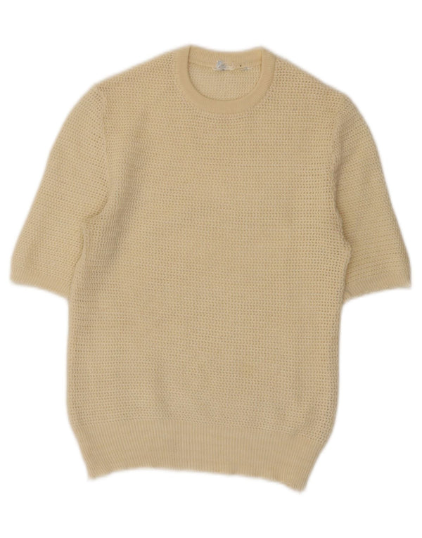 Vintage Dame Kortærmet Rundhals Jumper Sweater UK 10 Small Beige