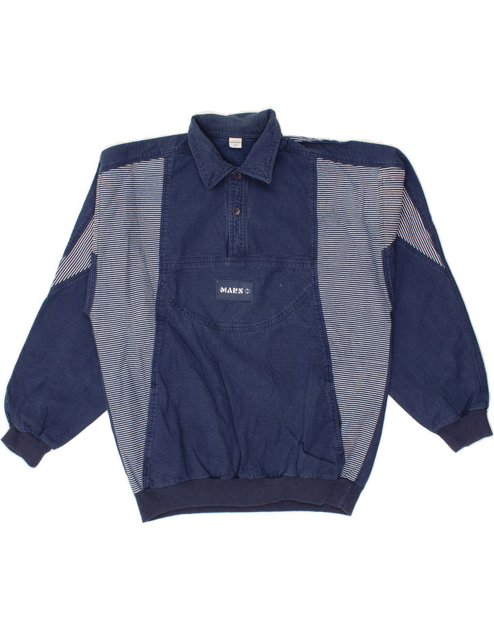 VINTAGE Herre Polo Neck Sweatshirt Jumper IT 50 Mellem marineblå stribet