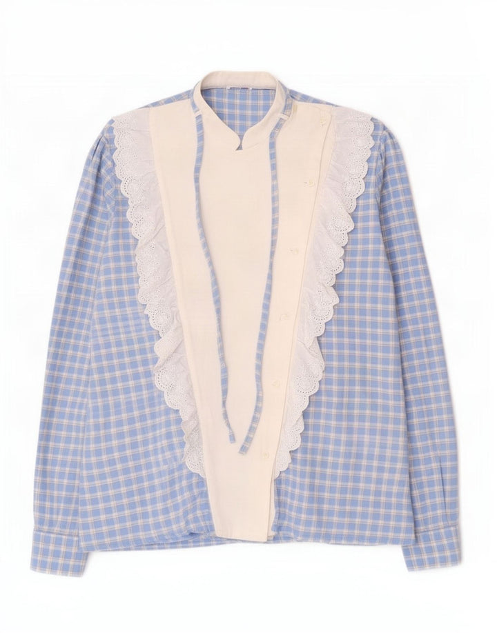Vintage kvinders flæse foran skjorte UK 16 Large Blue Check