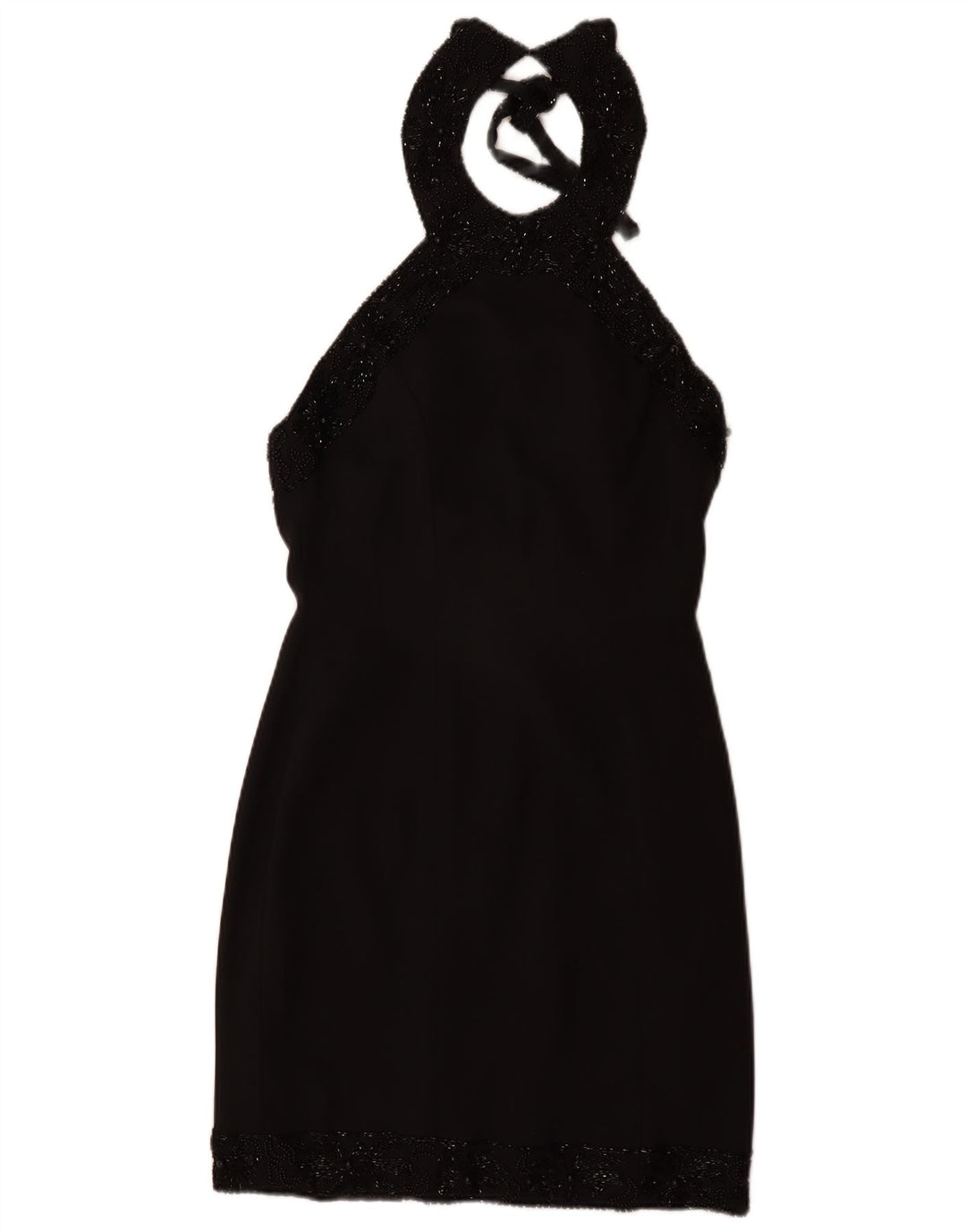 VINTAGE Dame Halter Dress UK 12 Medium Black