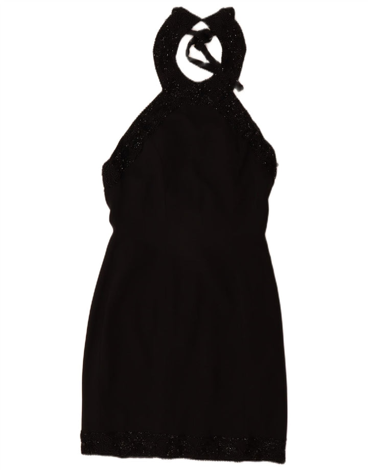 VINTAGE Dame Halter Dress UK 12 Medium Black