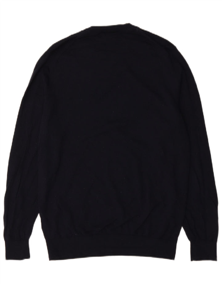 Massimo Dutti Herre Crew Neck Jumper Sweater XL Navy Blue Merino Wool