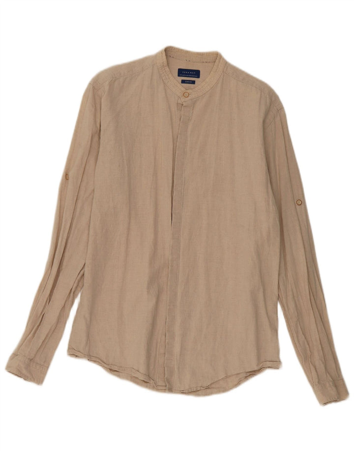 Zara Herre Slim Fit skjorte Medium Beige Linned