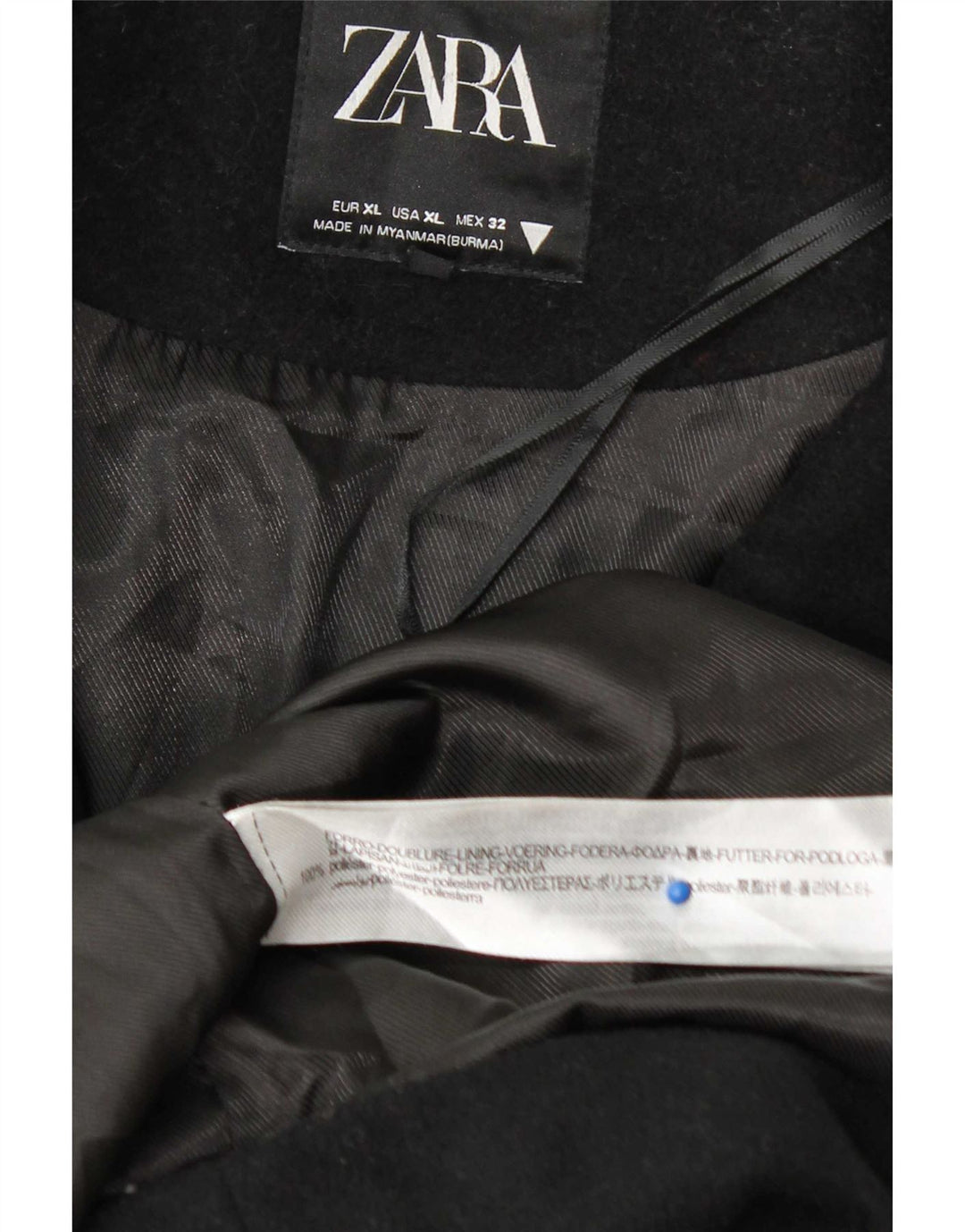 Zara Dame Loose Fit Dobbeltradet Frakke UK 18 XL Sort