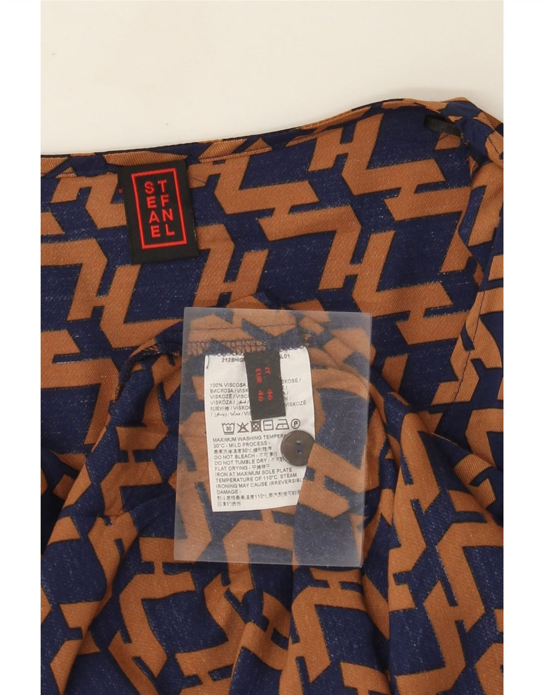 Stefanel Dame Langærmet Bluse Top IT 46 Stor Marineblå Geometrisk