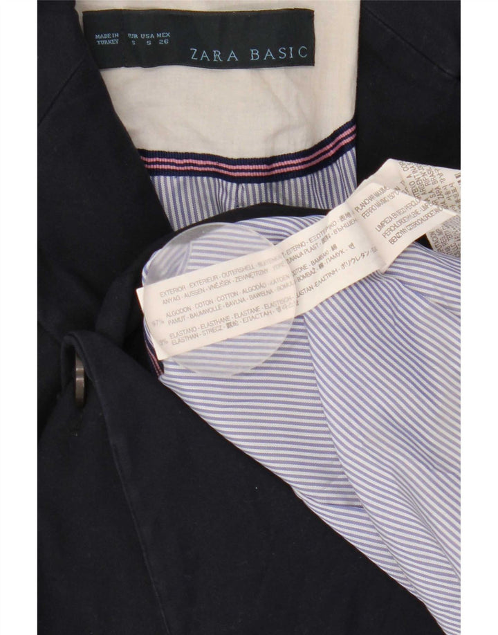 Zara Dame 1 Knap Blazer Jacket UK 8 Small Navy Blue Bomuld