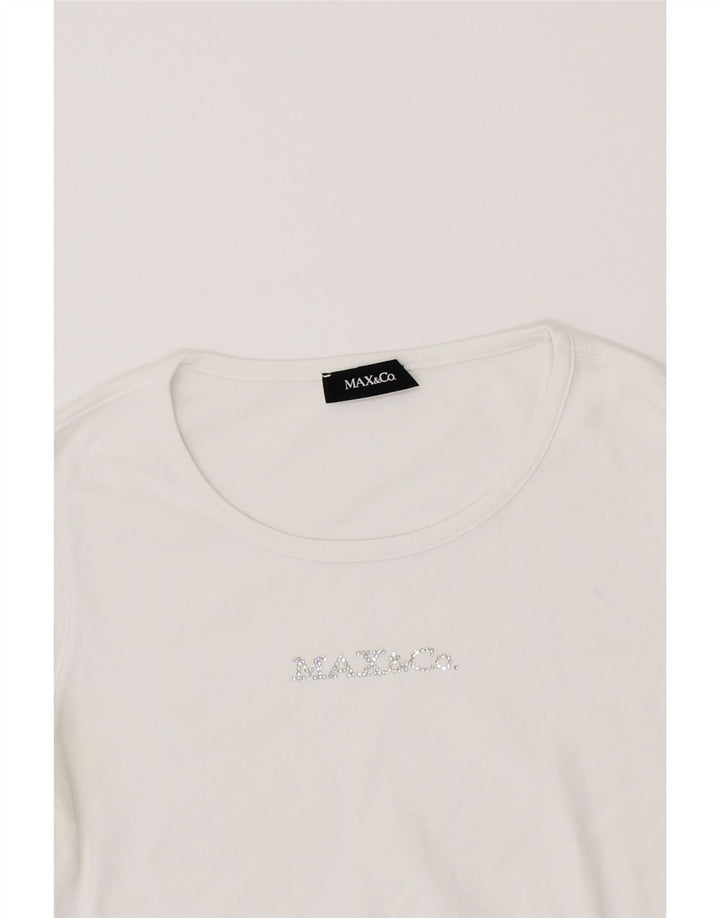 MAX & CO. Womens Graphic Top Long Sleeve UK 12 Medium White Vintage Max & Co. and Second-Hand Max & Co. from Messina Hembry 