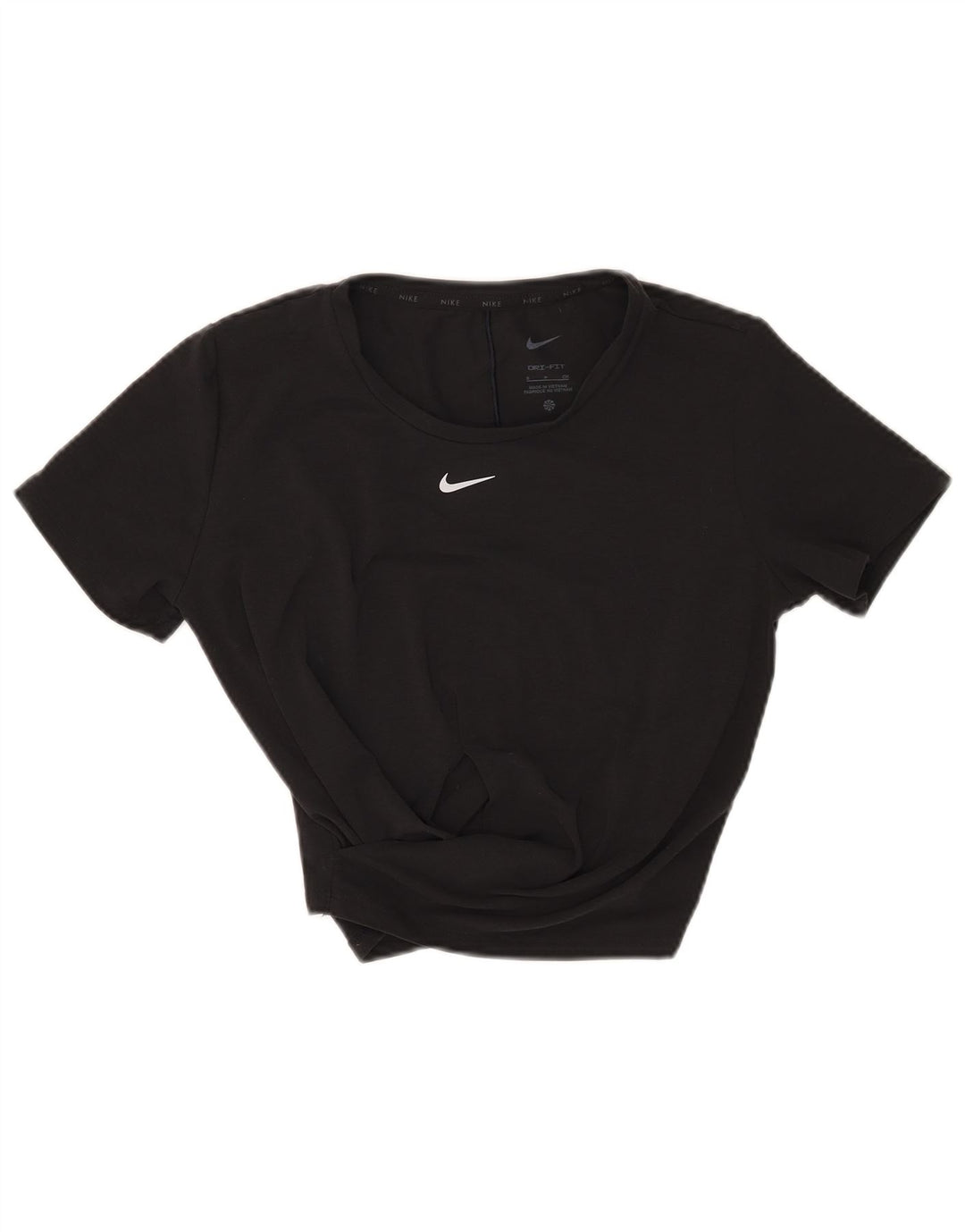 Nike Dame Dri Fit Crop T-Shirt Top UK 10 Lille sort polyester