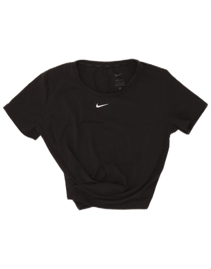 Nike Dame Dri Fit Crop T-Shirt Top UK 10 Lille sort polyester