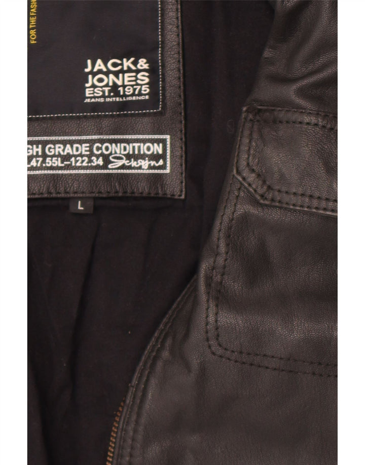 Jack & Jones Herre Bomber Læderjakke UK 40 Large Sort