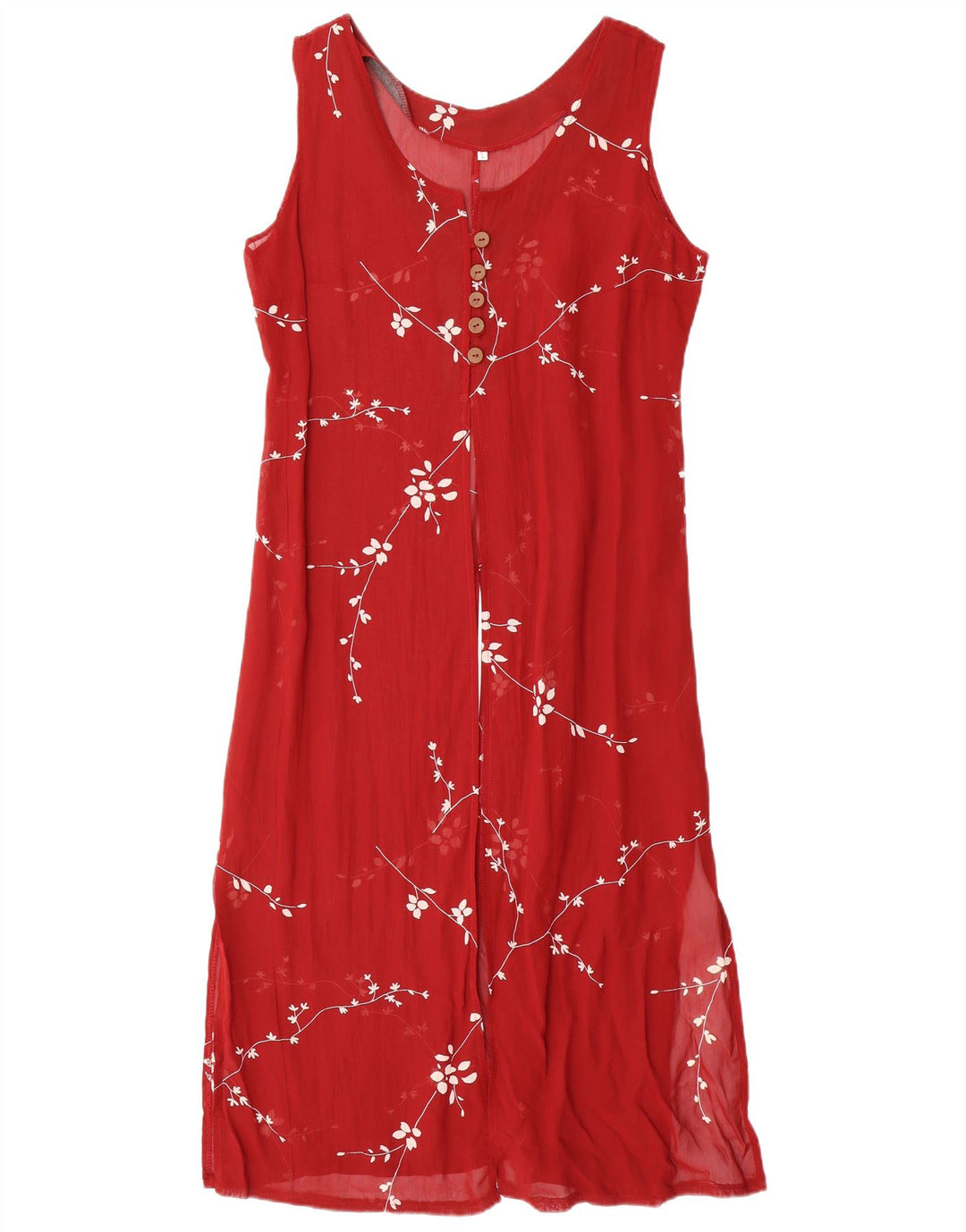 VINTAGE ærmeløs maxikjole til kvinder UK 14 Large Red Floral Viscose