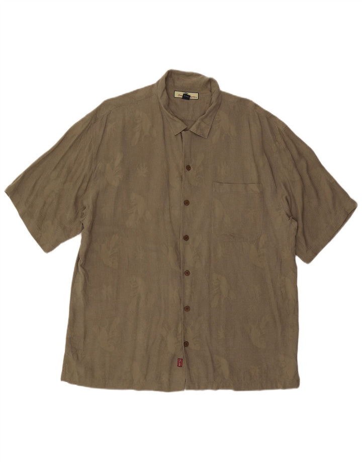 Tommy Hilfiger Herre abstrakt mønster kortærmet skjorte XL Khaki Silk